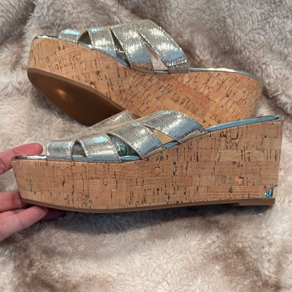 Nine West Metallic Gold Wedge Sandals - Picture 5 of 11